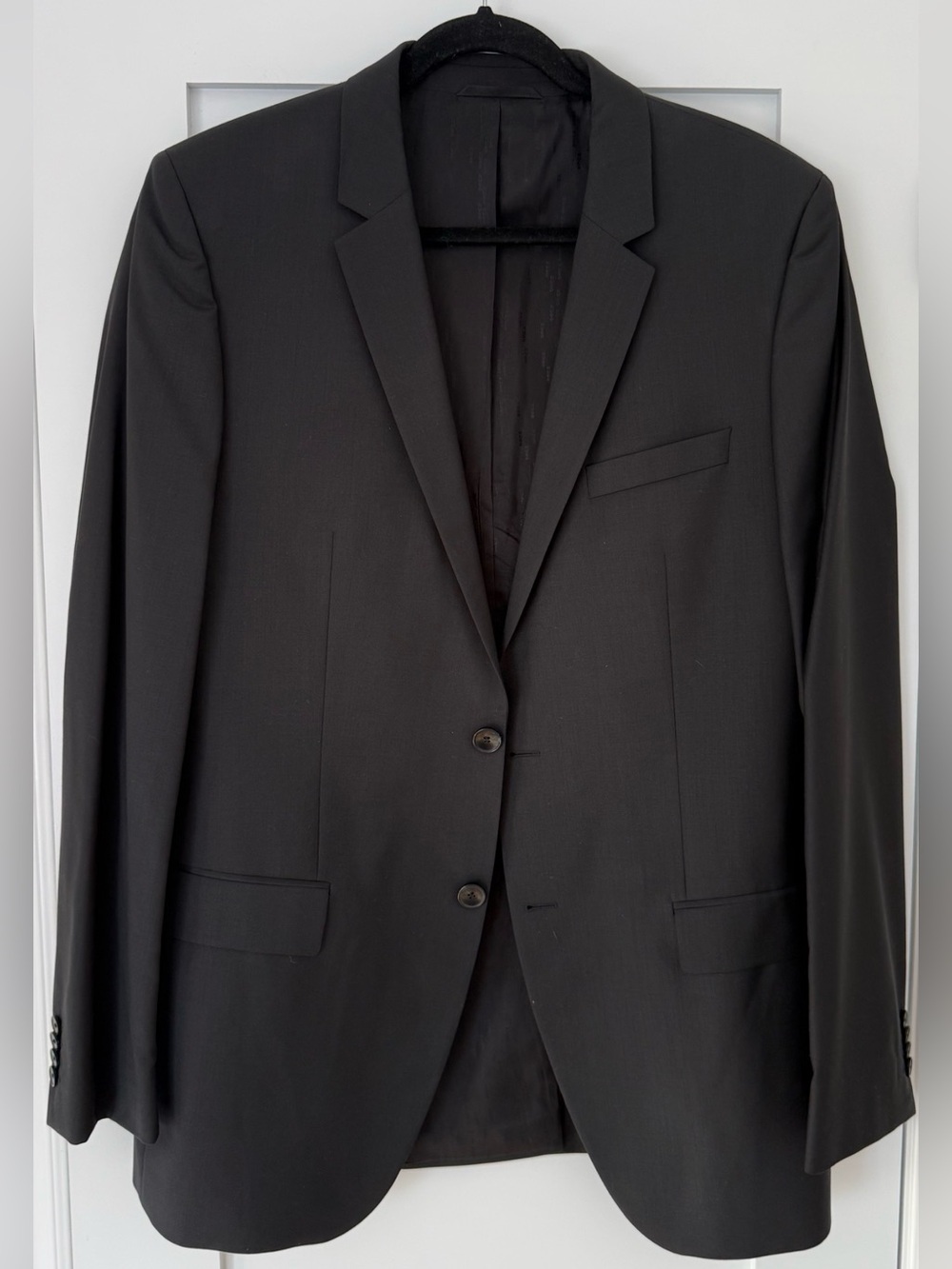 HUGO BOSS 2PC Suit Set Black Virgin Wool 40L Luxury Tailored Suit Tux Formal